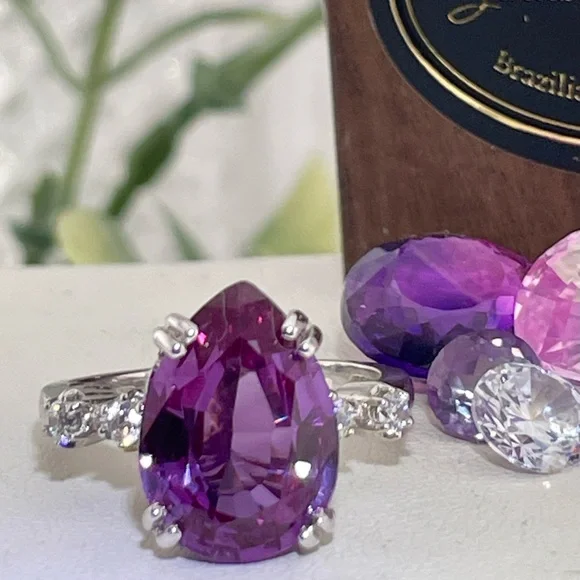 8ct Purple Sapphire silver ring 925 white sapphire accents size 6.5 - Picture 14 of 17